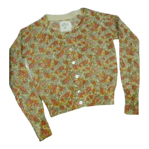 H&M Retro Floral Pastel Cardigan Juniors Sz L Button Down Sweater Cozy Cottage - Picture 6 of 7